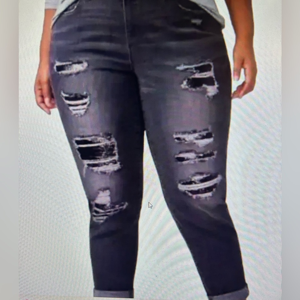 Lane Bryant Black Low Rise Girlfriend Sequins Distressed Jeans, Plus Size 24